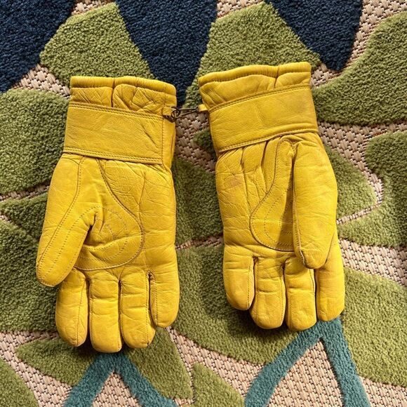 Grandoe Mens Medium Vintage Yellow Gloves Lined - Picture 4 of 7